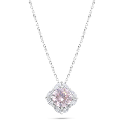 Sterling Silver 925 Necklace Rhodium Plated Embedded With Pink Zircon And White Zircon