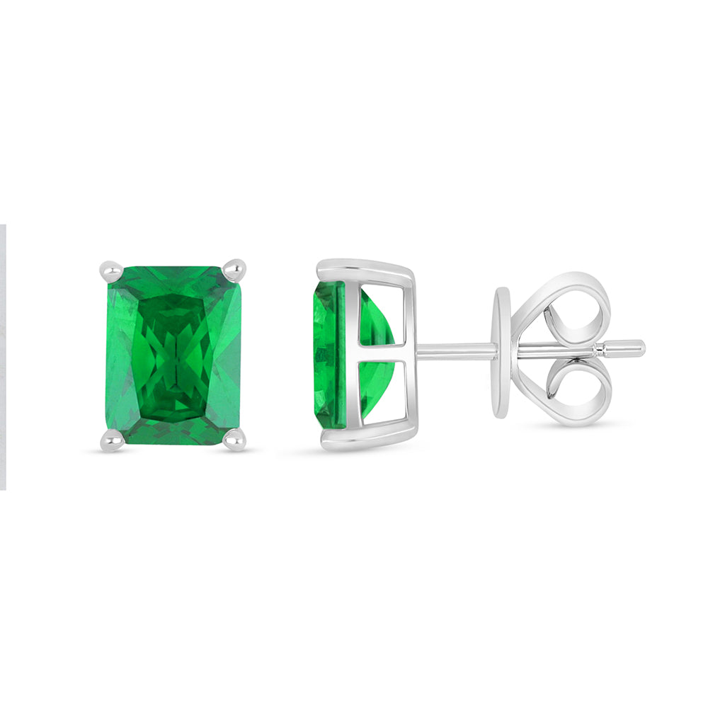 Sterling Silver 925 Earring Rhodium Plated Embedded With Emerald Zircon