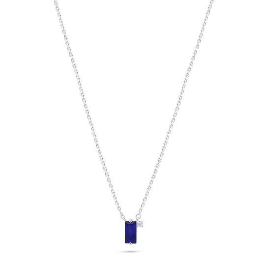 Sterling Silver 925 Necklace Rhodium Plated Embedded With Sapphire Corundum And White Zircon