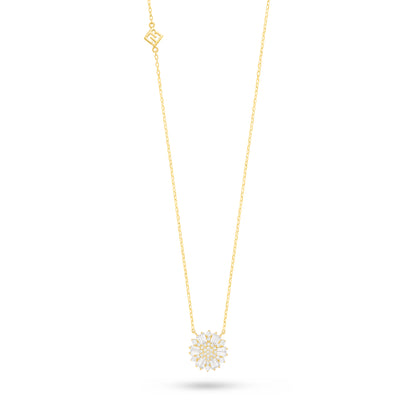 Sterling Silver 925 Necklace Golden Plated Embedded With White Zircon
