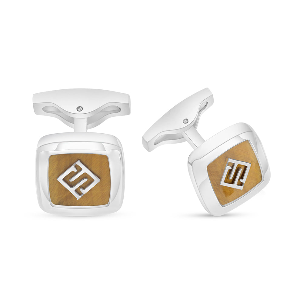 كبك ستانلس ستيل لون فضي عيار L316 مرصع احجار عين النمر اصفر Matt Steel