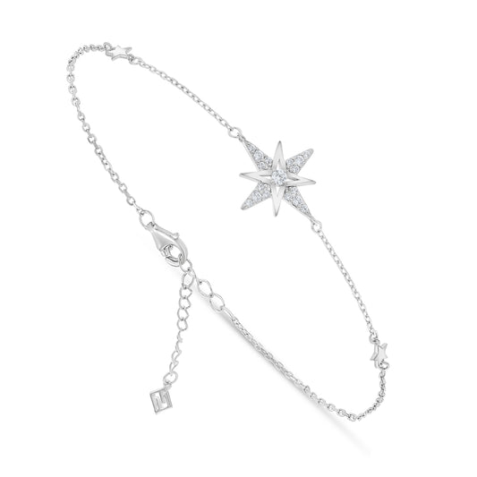 Sterling Silver 925 Bracelet Rhodium Plated Embedded With White Zircon