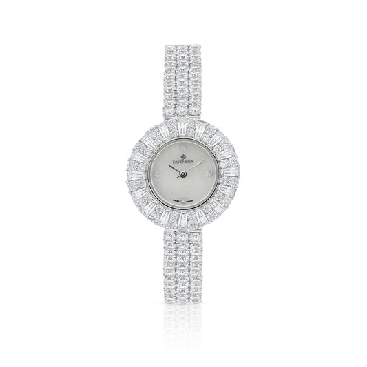 Stainless Steel 316 Watch Silver Plated Embedded With White Zircon - MOP DIAL