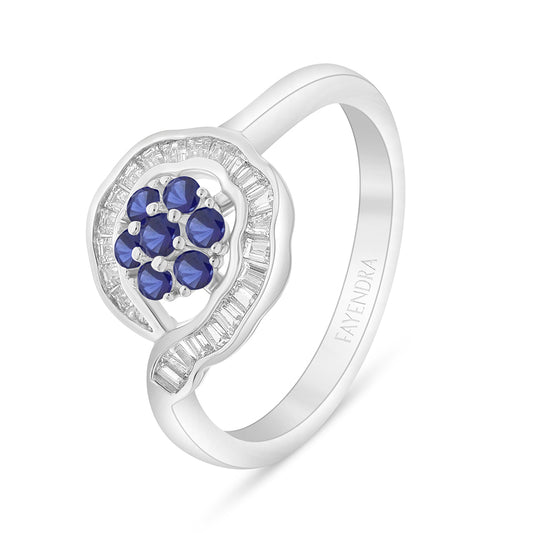 Sterling Silver 925 Ring Rhodium Plated Embedded With Sapphire Corundum And White Zircon