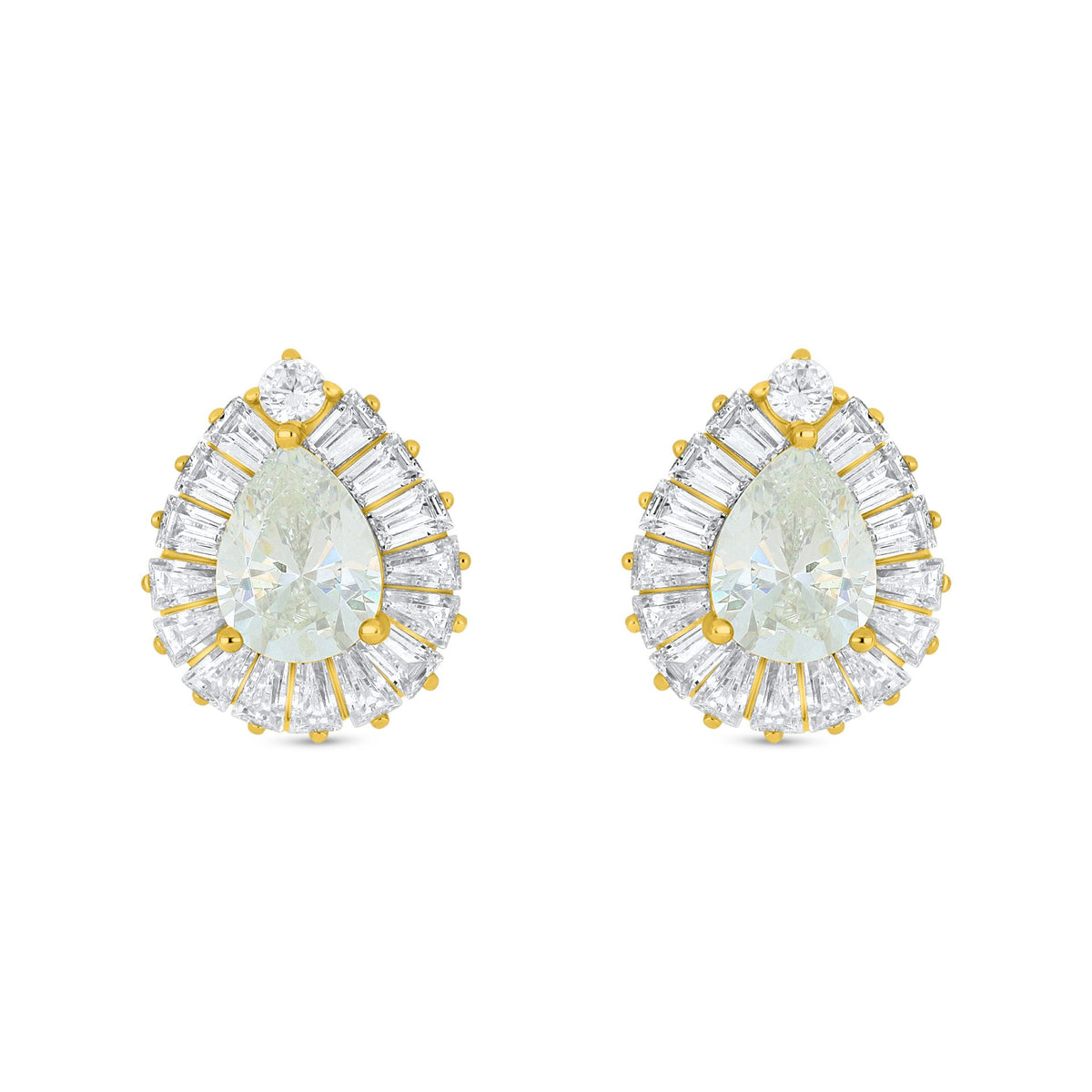 Sterling Silver 925 Earring Golden Plated Embedded With Diamond Zircon And White Zircon