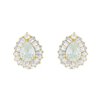 Sterling Silver 925 Earring Golden Plated Embedded With Diamond Zircon And White Zircon