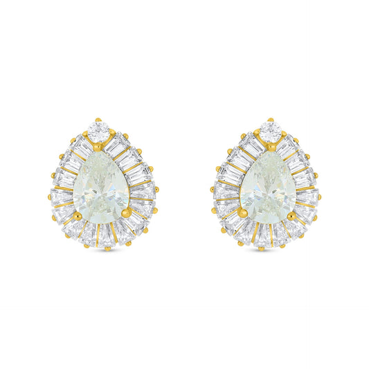 Sterling Silver 925 Earring Golden Plated Embedded With Diamond Zircon And White Zircon