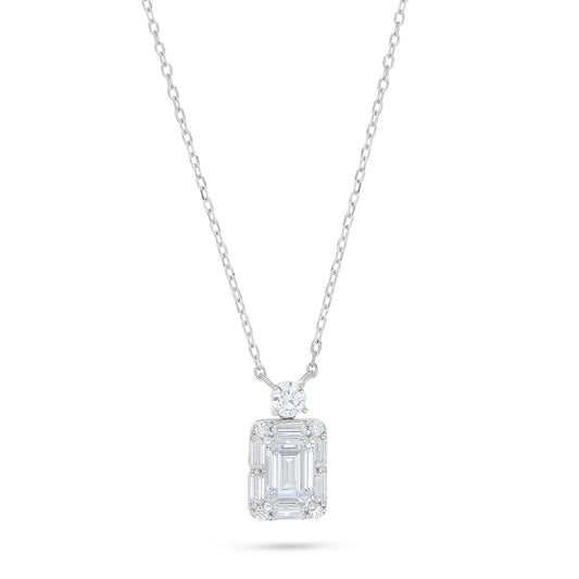 Sterling Silver 925 Necklace Rhodium Plated Embedded With White Zircon