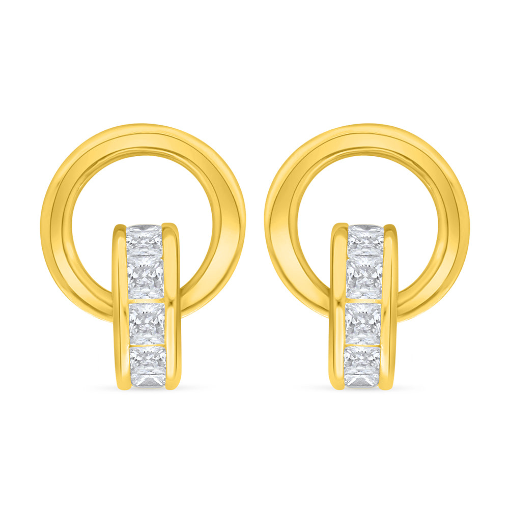 Sterling Silver 925 Earring Golden Plated Embedded With White Zircon