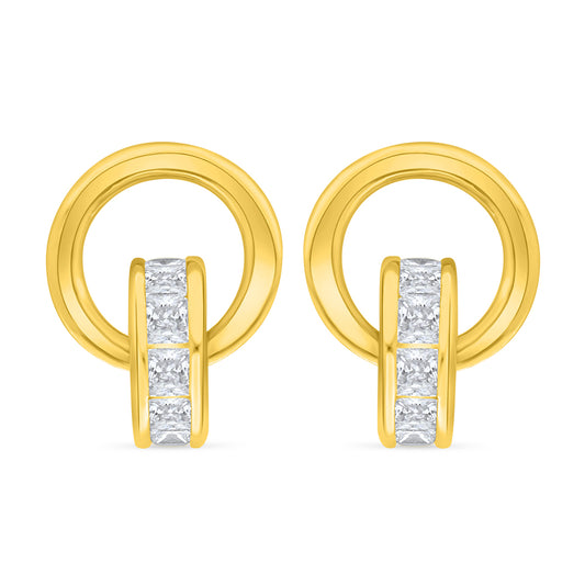 Sterling Silver 925 Earring Golden Plated Embedded With White Zircon