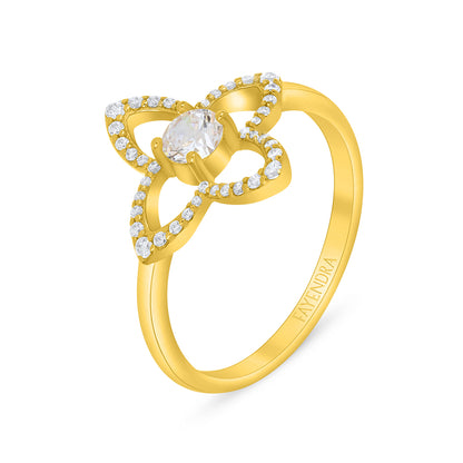 Sterling Silver 925 Ring Golden Plated Embedded With White Zircon