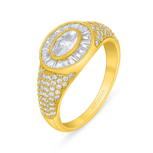 Sterling Silver 925 Ring Golden Plated Embedded With White Zircon