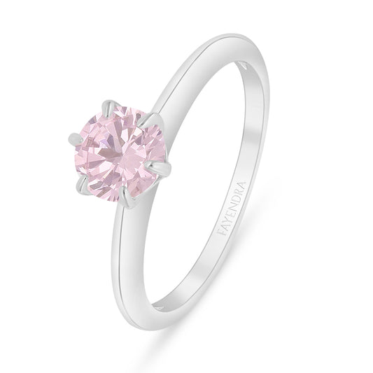 Sterling Silver 925 Ring Rhodium Plated Embedded With Pink Zircon And White Zircon