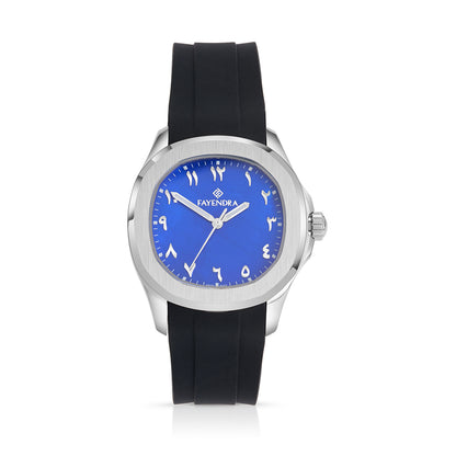 Stainless Steel 316L Watch Silver Color, Black Rubber Strap For Men - BLUE MOP DIAL