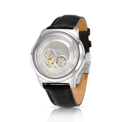 Stainless Steel 316L Watch Silver Color Black Leather For Men - WHITE MOP DIAL