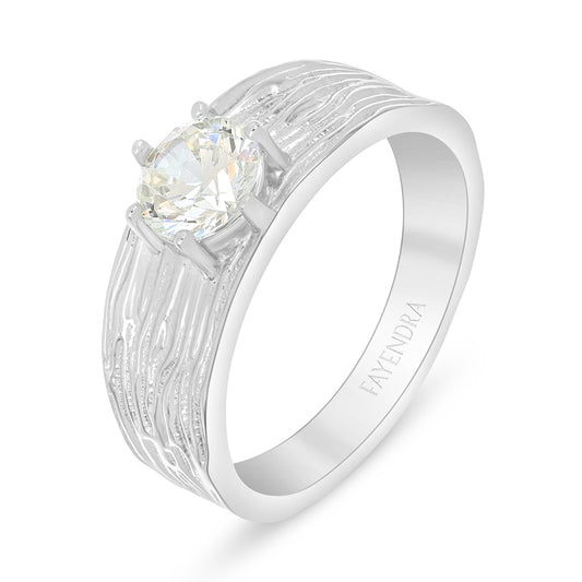 Sterling Silver 925 Ring Rhodium Plated Embedded With Diamond Zircon