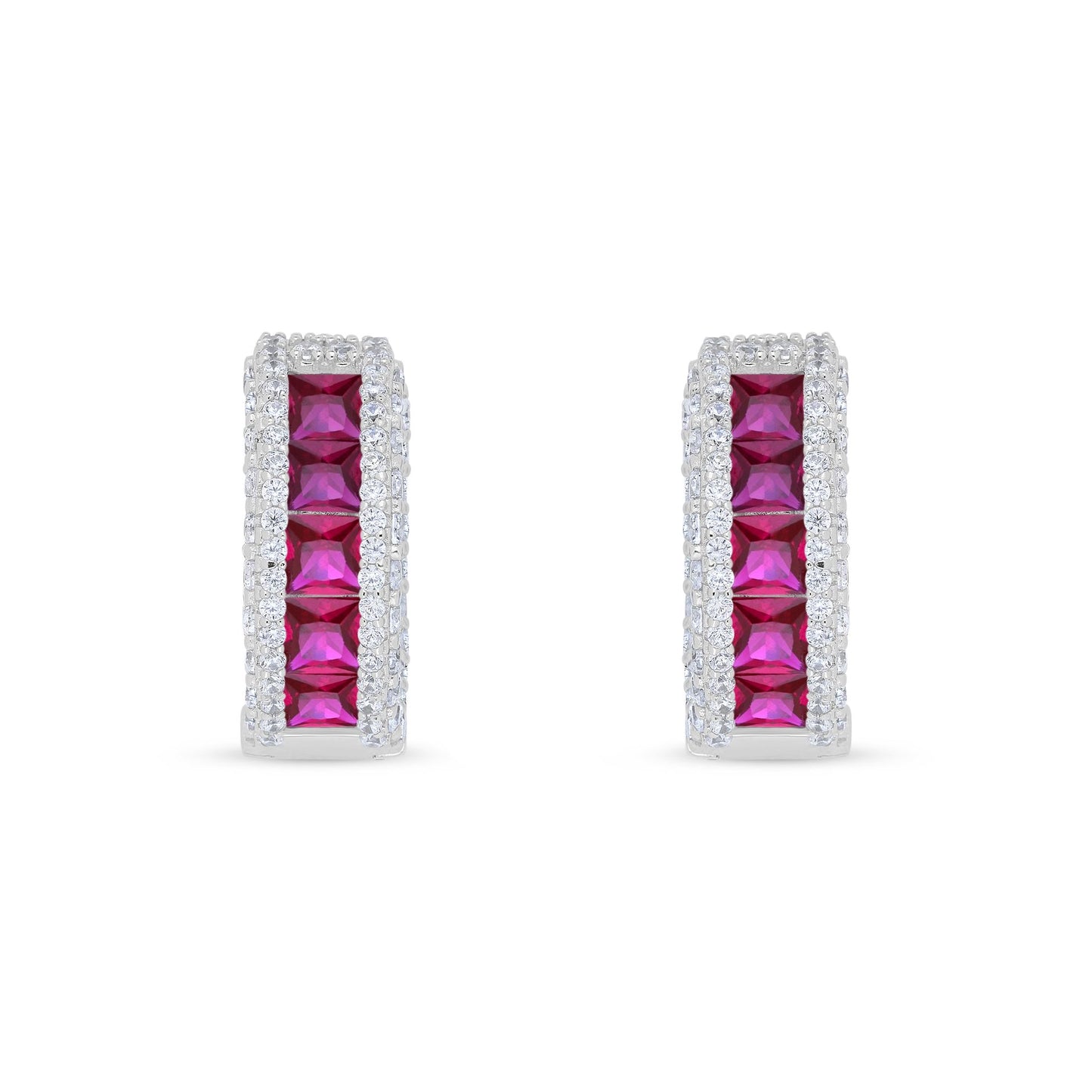 اقراط من الفضة الخالصة عيار 925 مطلية روديوم مرصعة ياقوت كروندوم و فص ابيض