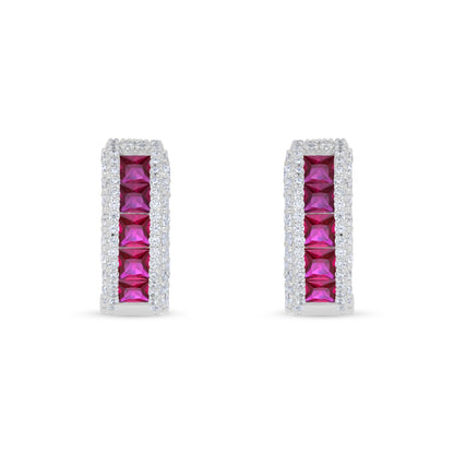 اقراط من الفضة الخالصة عيار 925 مطلية روديوم مرصعة ياقوت كروندوم و فص ابيض