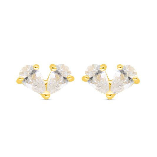 Sterling Silver 925 Earring Golden Plated Embedded With White Zircon