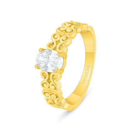 Sterling Silver 925 Ring Golden Plated  Embedded With Yellow Diamond