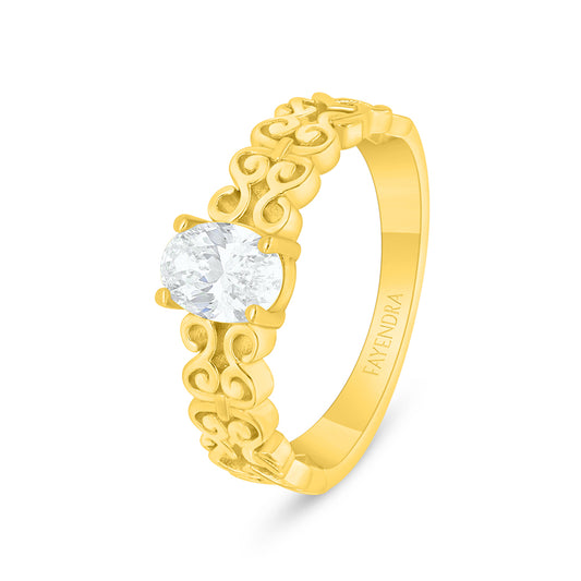Sterling Silver 925 Ring Golden Plated  Embedded With Yellow Diamond