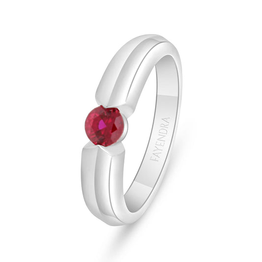 Sterling Silver 925 Ring Rhodium Plated Embedded With Ruby Corundum