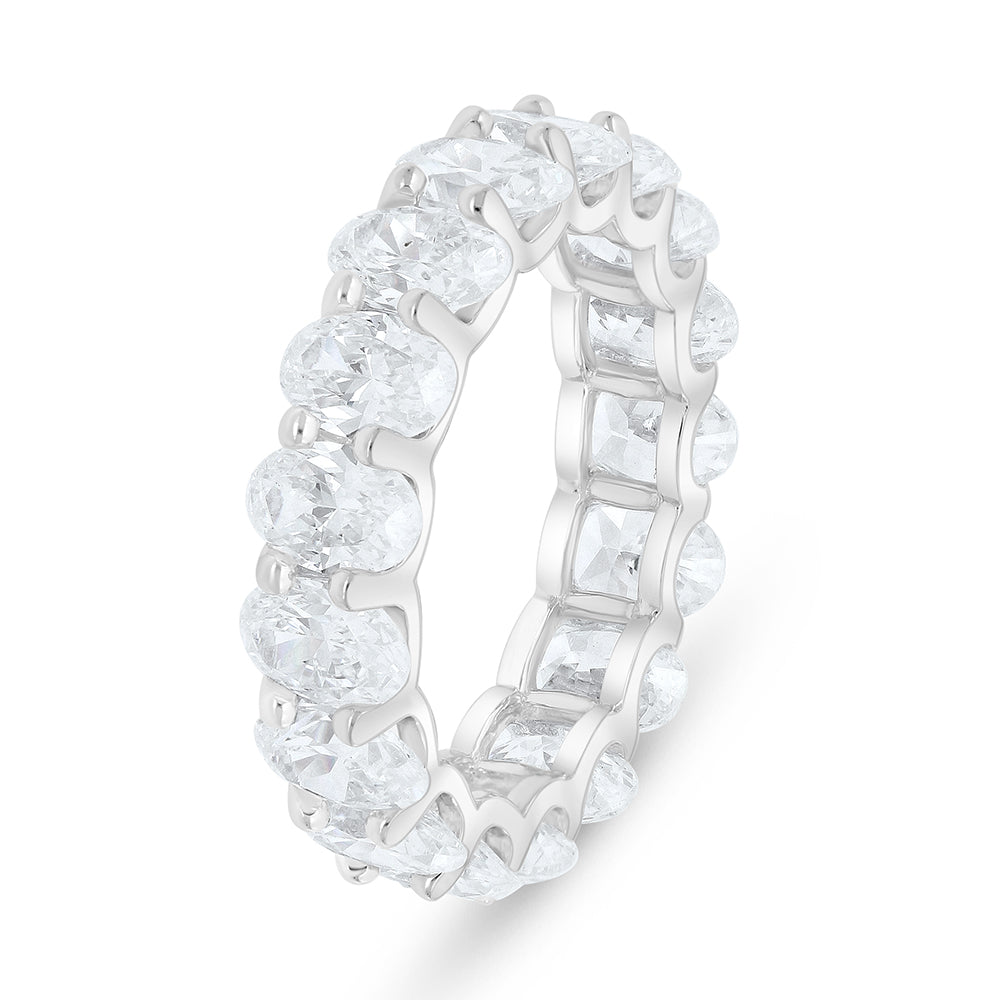 Sterling Silver 925 Ring Rhodium Plated Embedded With White Zircon
