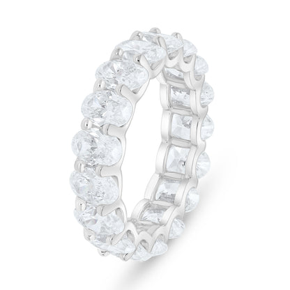 Sterling Silver 925 Ring Rhodium Plated Embedded With White Zircon