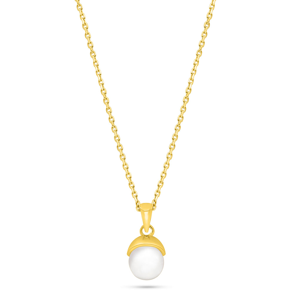 Sterling Silver 925 Necklace Golden Plated Embedded With Natural White Pearl