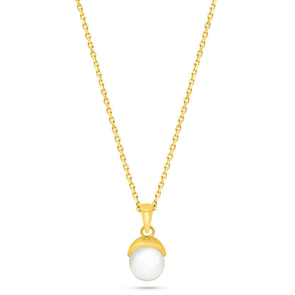 Sterling Silver 925 Necklace Golden Plated Embedded With Natural White Pearl