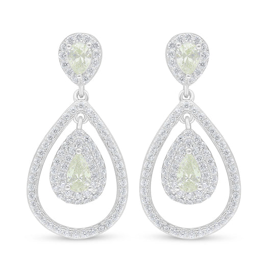 Sterling Silver 925 Earring Rhodium Plated Embedded With Yellow Diamond And White Zircon
