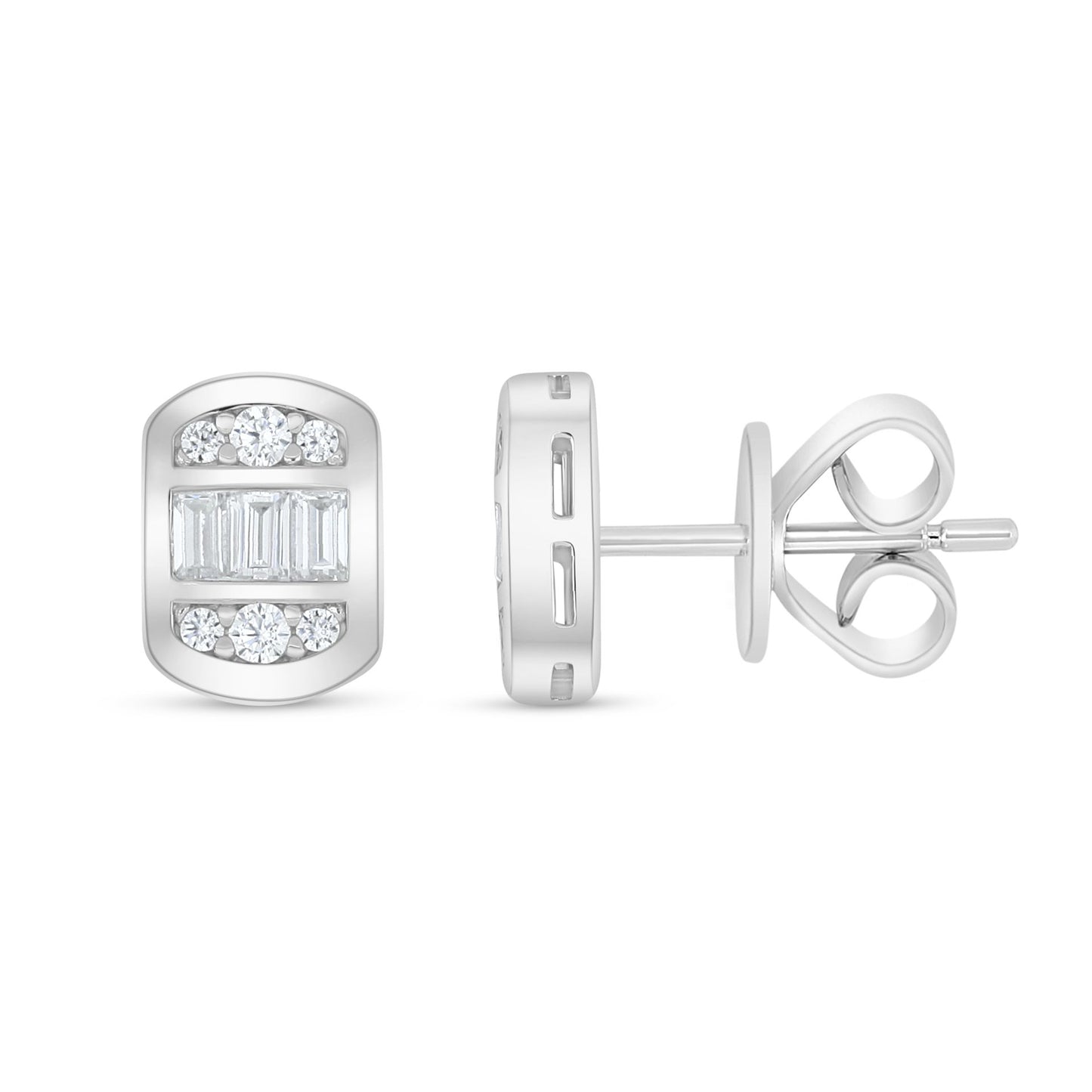 Sterling Silver 925 Earring Rhodium Plated Embedded With White Zircon