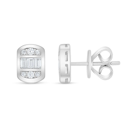 Sterling Silver 925 Earring Rhodium Plated Embedded With White Zircon