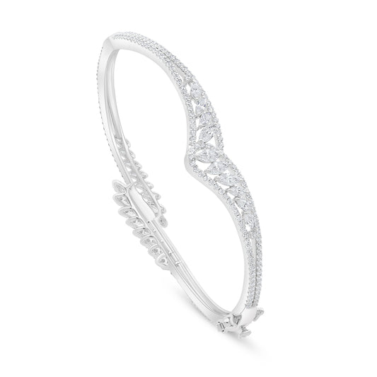 Sterling Silver 925 Bangle Rhodium Plated Embedded With White Zircon Size 6