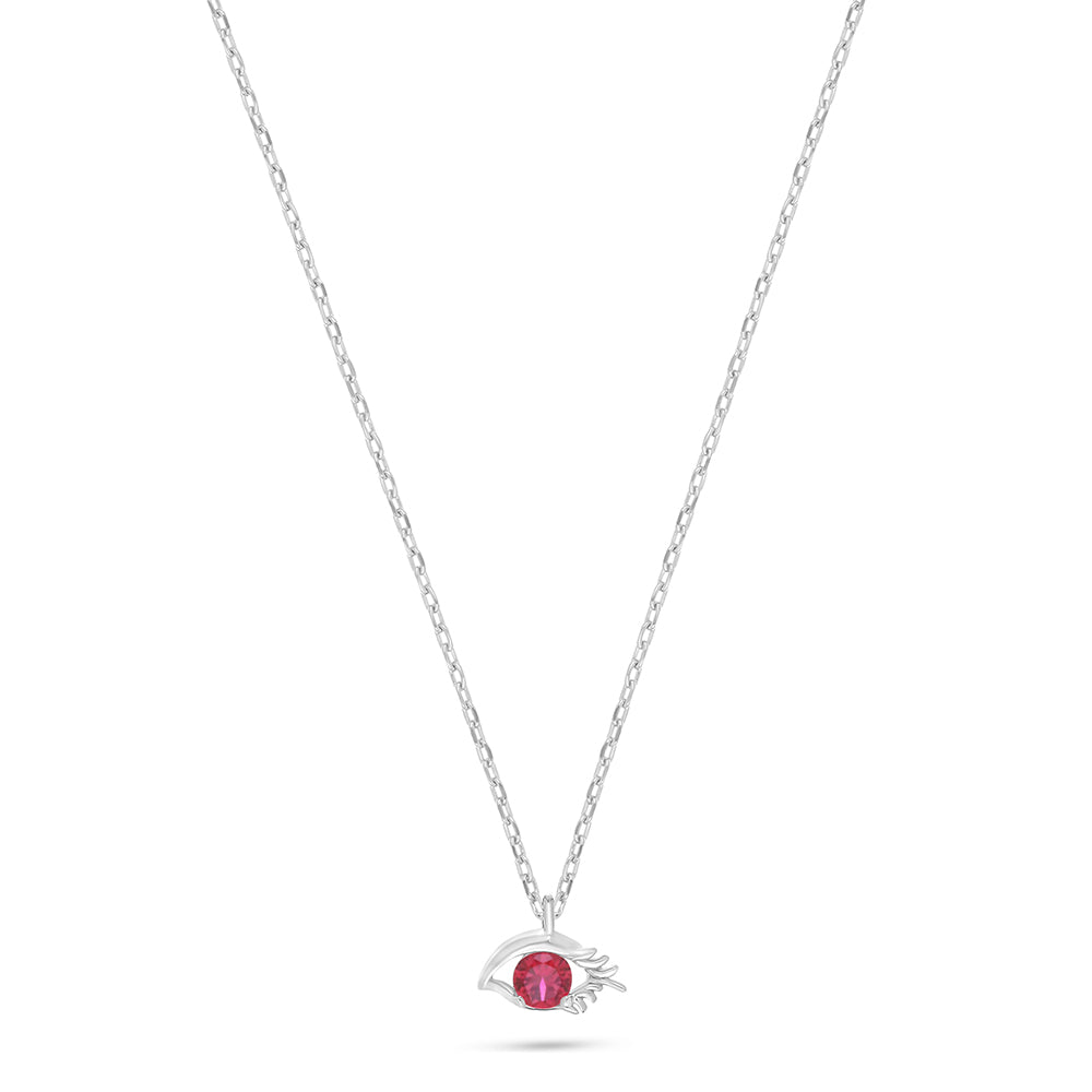 Sterling Silver 925 Necklace Rhodium Plated Embedded With Ruby Corundum