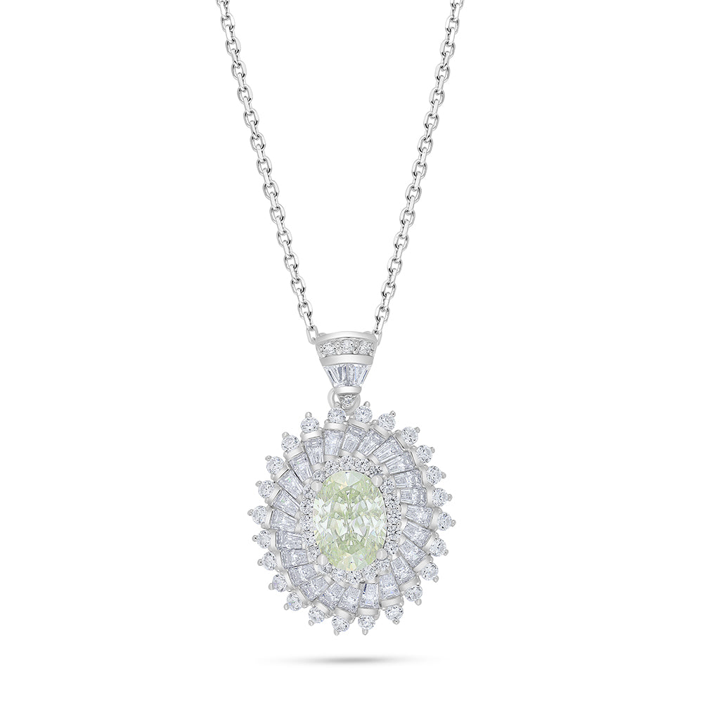 Sterling Silver 925 Necklace Rhodium Plated Embedded With Diamond Zircon And White Zircon