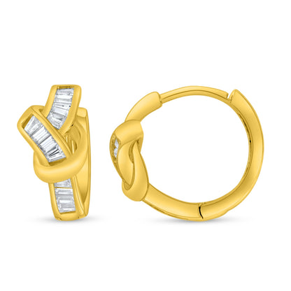 Sterling Silver 925 Earring Golden Plated Embedded With White Zircon