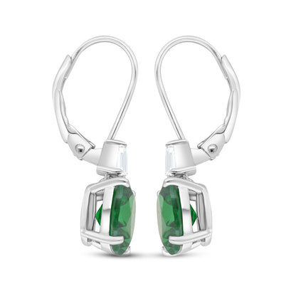 Sterling Silver 925 Earring Rhodium Plated Embedded With Emerald Zircon And White Zircon