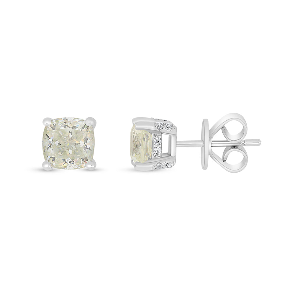 Sterling Silver 925 Earring Rhodium Plated Embedded With Diamond Zircon And White Zircon