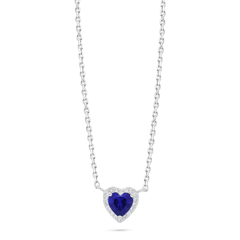 Sterling Silver 925 Necklace Rhodium Plated Embedded With Sapphire Corundum And White Zircon