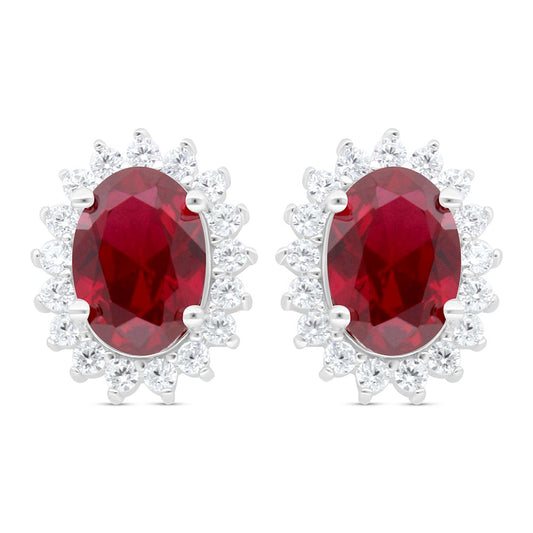 Sterling Silver 925 Earring Rhodium Plated Embedded With Ruby Corundum And White Zircon