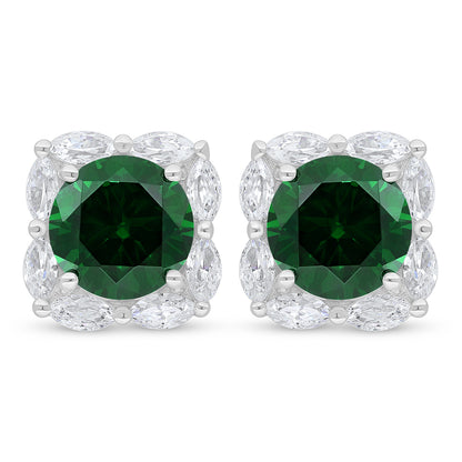 Sterling Silver 925 Earring Rhodium Plated Embedded With Emerald Zircon And White Zircon