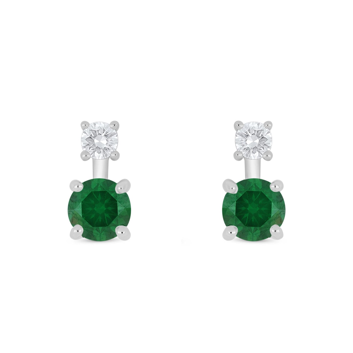 Sterling Silver 925 Earring Rhodium Plated Embedded With Emerald Zircon And White Zircon