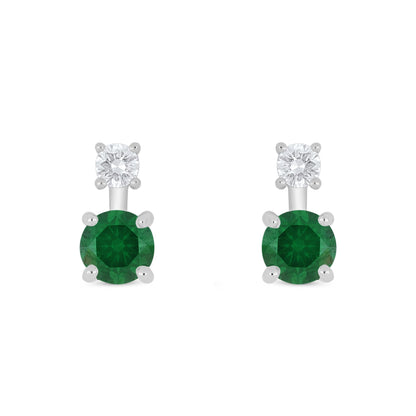 Sterling Silver 925 Earring Rhodium Plated Embedded With Emerald Zircon And White Zircon