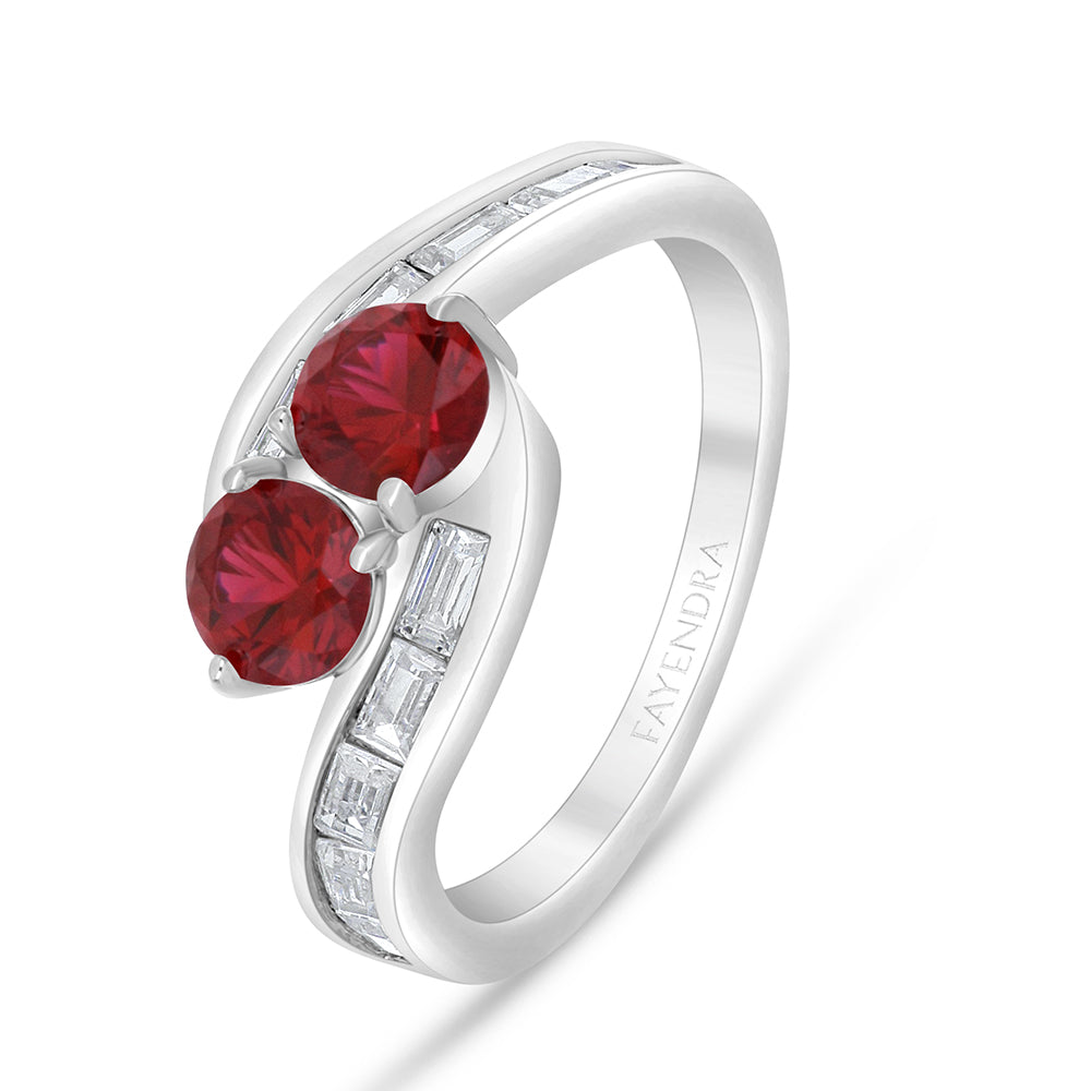 Sterling Silver 925 Ring  Rhodium Plated Embedded With Ruby Corundum And White Zircon