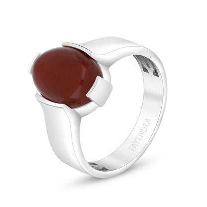 Sterling Silver 925 Ring Rhodium Plated Embedded With Cabochon Red Agate For Men
