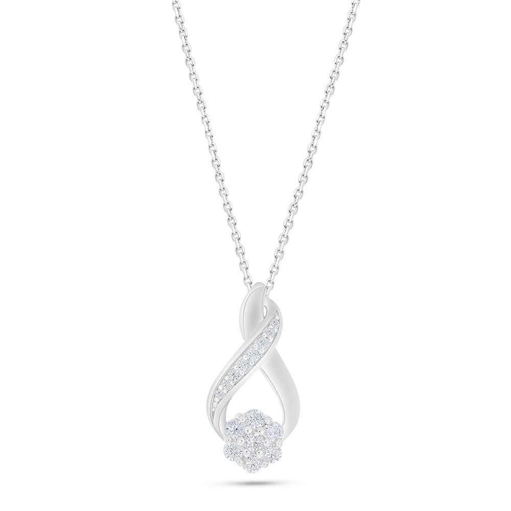 Sterling Silver 925 Necklace Rhodium Plated Embedded With White Zircon