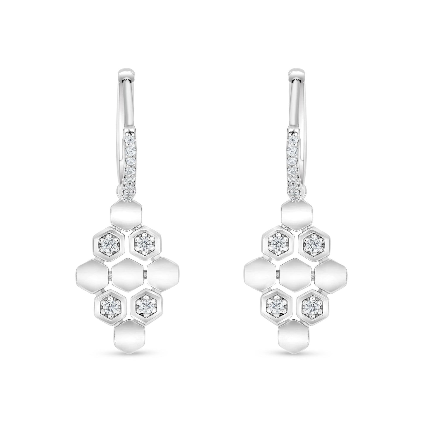 Sterling Silver 925 Earring Rhodium Plated Embedded With White Zircon