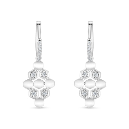 Sterling Silver 925 Earring Rhodium Plated Embedded With White Zircon