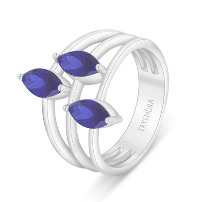 Sterling Silver 925 Ring Rhodium Plated Embedded With Sapphire Corundum